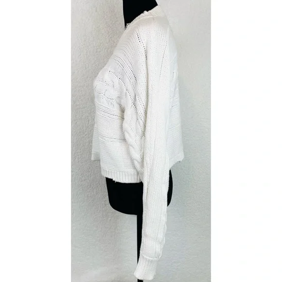 RTA • White Fever Distressed Cable Knit Cropped Sweater, M - Picture 7 of 16